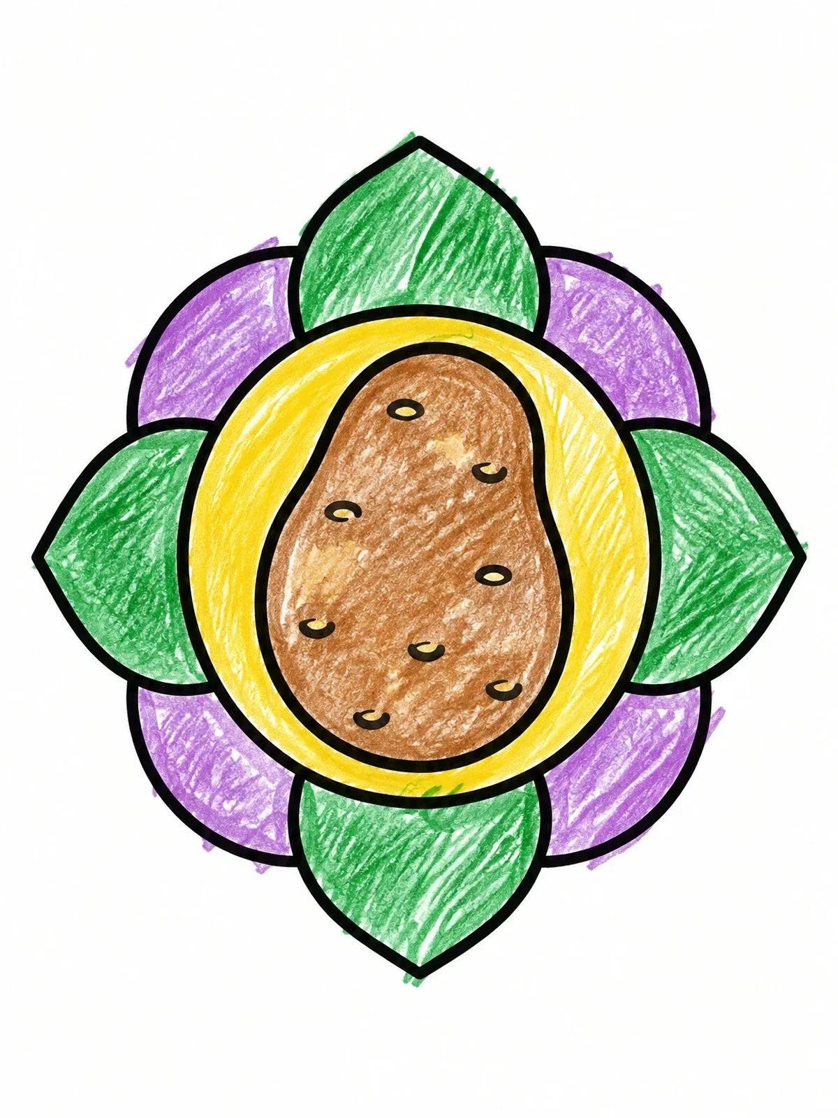 Colored example of the Potato In A Floral Frame coloring page