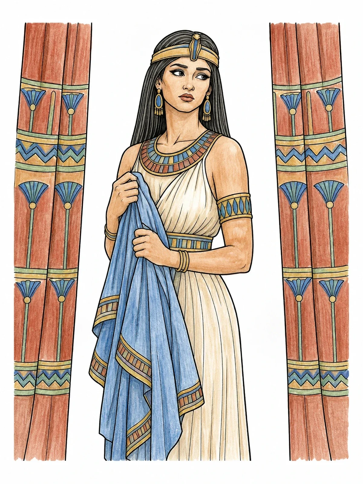 Colored example of the Potiphar's Wife Holding Joseph's Garment coloring page