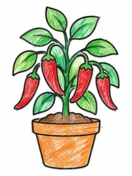 Potted Chili Pepper Plant – Chili Peppers Coloring Page