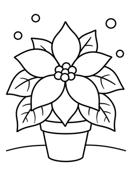 Free printable Potted Christmas Poinsettia Flower coloring page