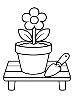 Free printable Potted Flower With Garden Trowel coloring page