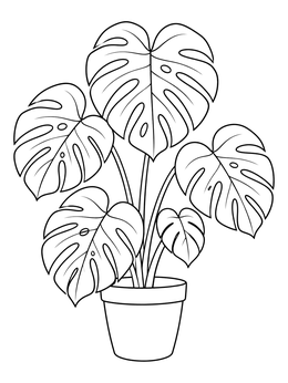 Potted Monstera Deliciosa Plant coloring page