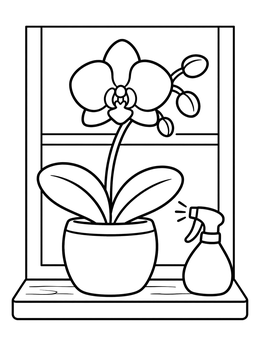 Free printable Potted Orchid On A Windowsill coloring page