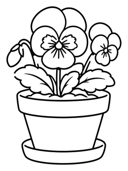 Free printable Potted Pansy Flower With Saucer coloring page