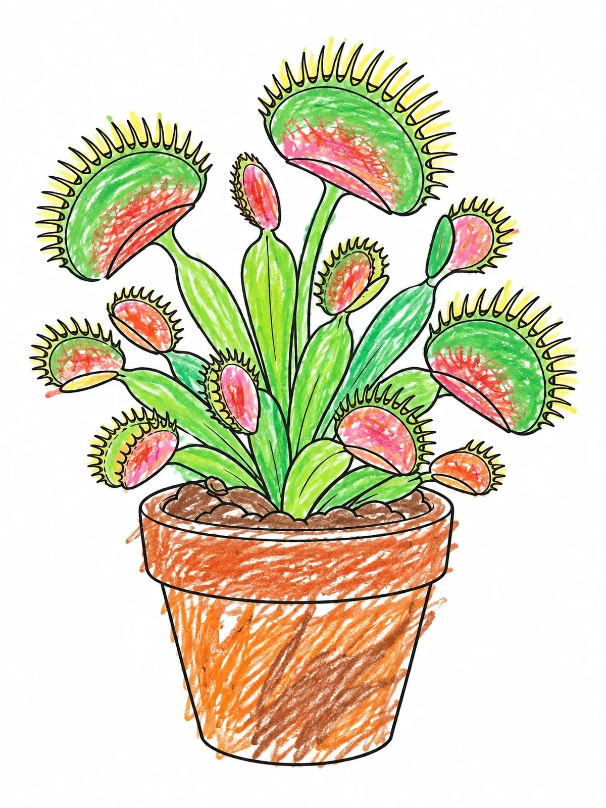 Colored example of the Potted Venus Flytrap Plant coloring page