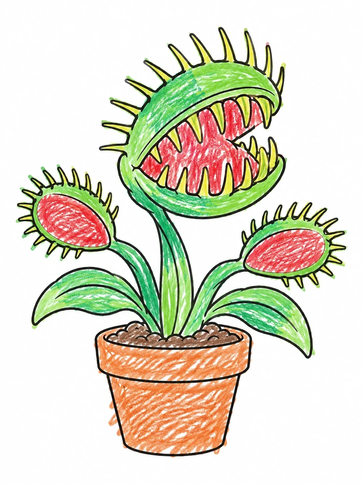 Colored example of the Potted Venus Flytrap Plant coloring page
