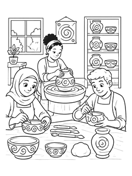 Free printable Pottery Workshop With Swirl Patterns coloring page