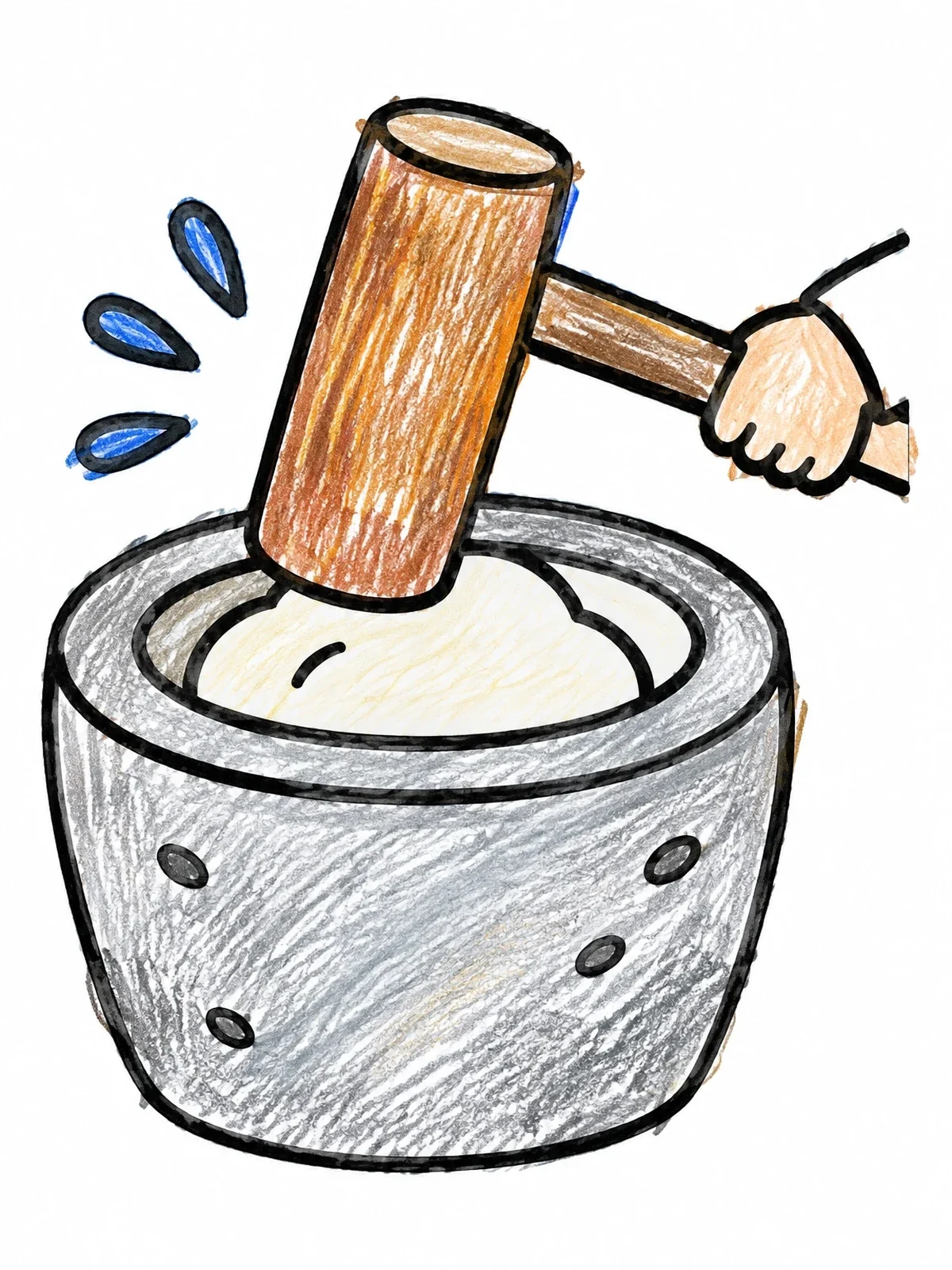 Colored example of the Pounding Mochi In A Mortar coloring page