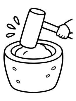 Free printable Pounding Mochi In A Mortar coloring page