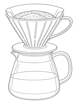 A realistic coffee coloring page featuring a pour-over cone dripper set atop a glass serving carafe.
