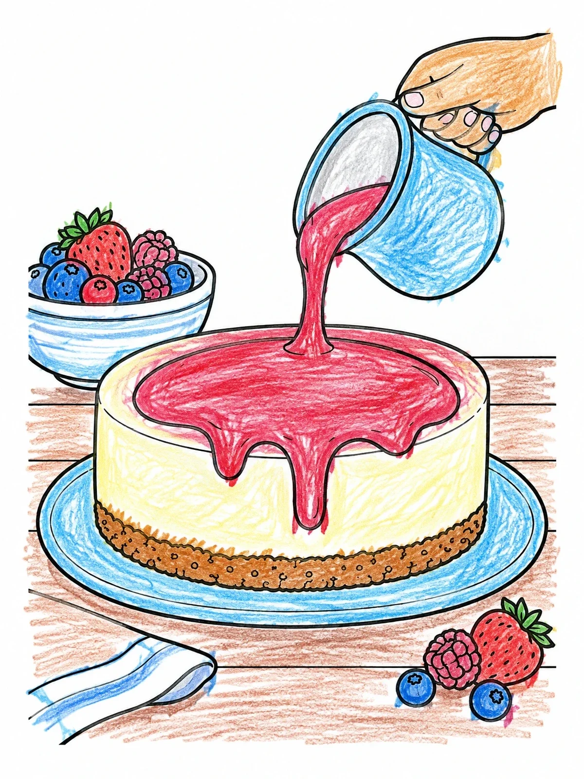 Colored example of the Pouring Glaze On Whole Cheesecake coloring page