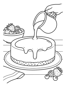 Free printable Pouring Glaze On Whole Cheesecake coloring page