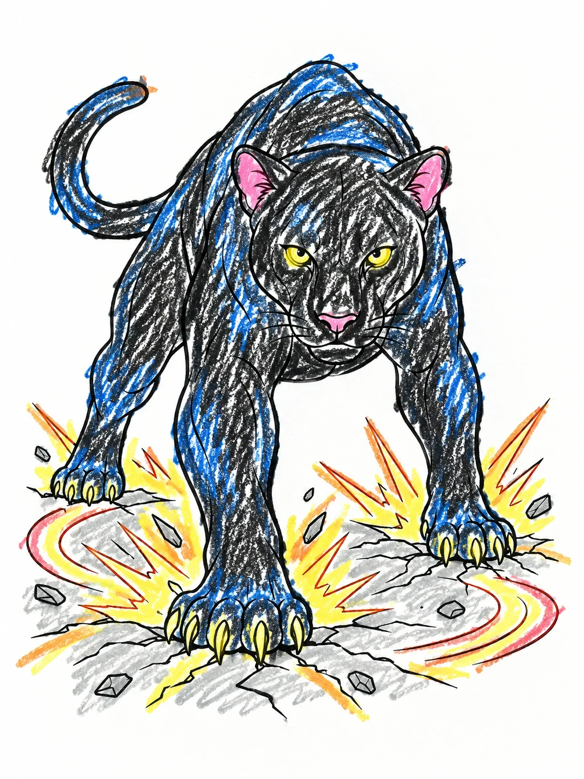 Colored example of the Powerful Panther Pouncing On Ground coloring page