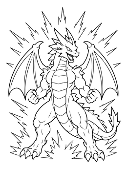 Strong anime dragon coloring page surrounded by energetic power aura lines.