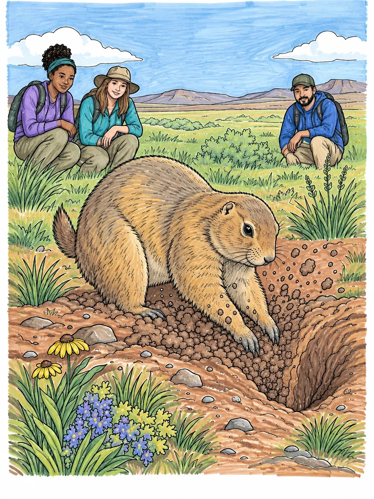 Colored example of the Prairie Dog Digging A Burrow coloring page