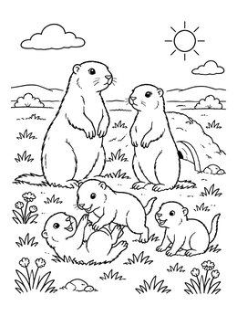 Free printable Prairie Dog Family Playing Outside Burrow coloring page