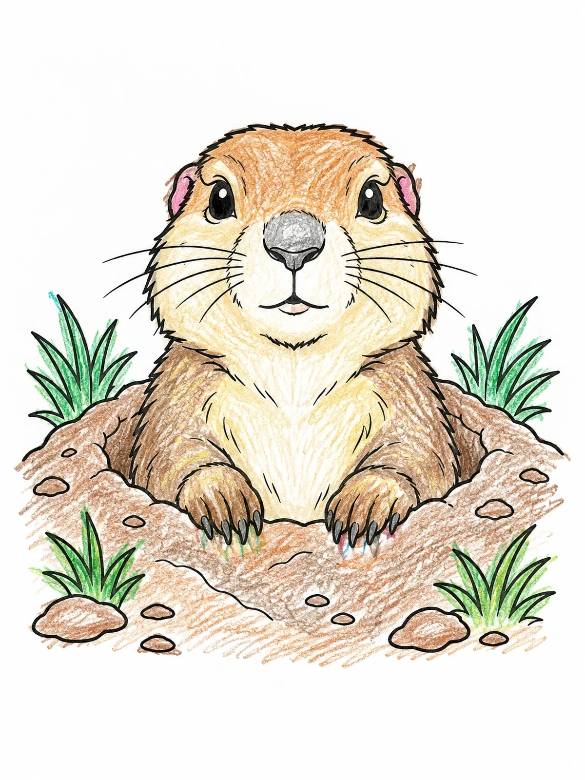Colored example of the Prairie Dog Peeking From Burrow coloring page