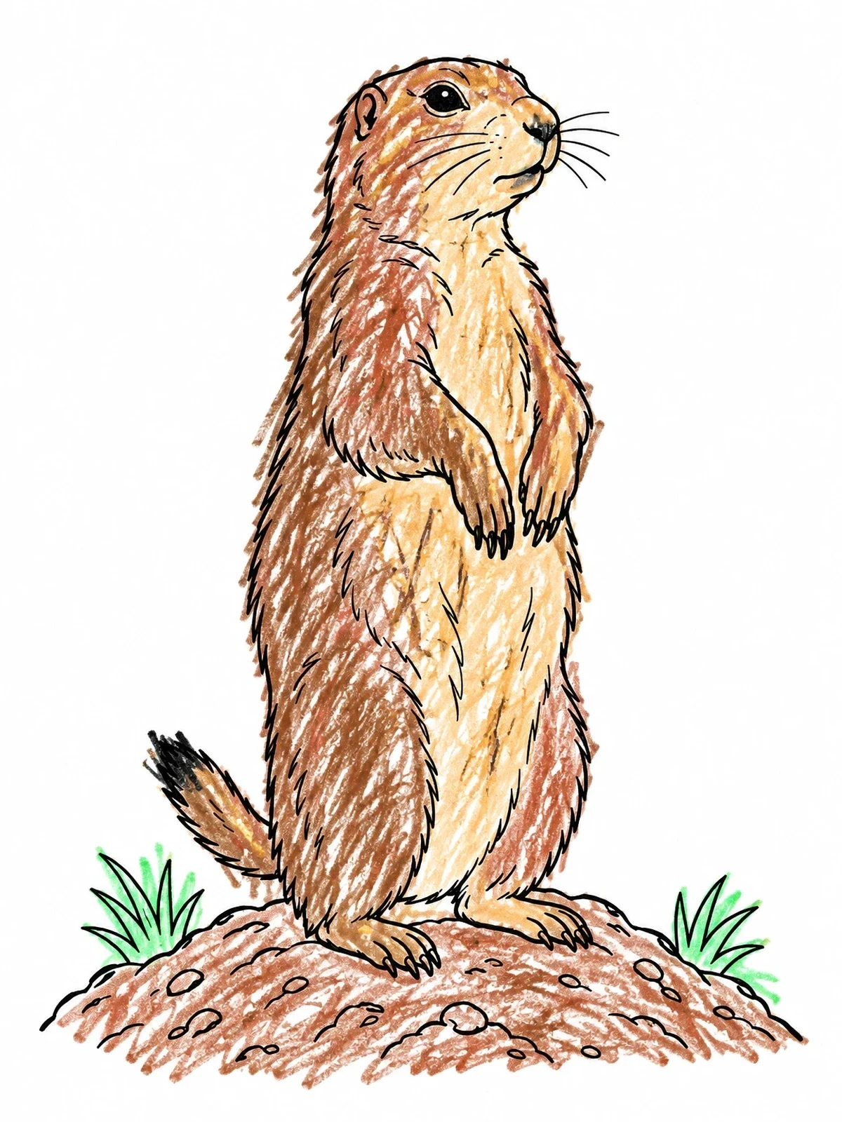 Colored example of the Prairie Dog Standing On A Mound coloring page