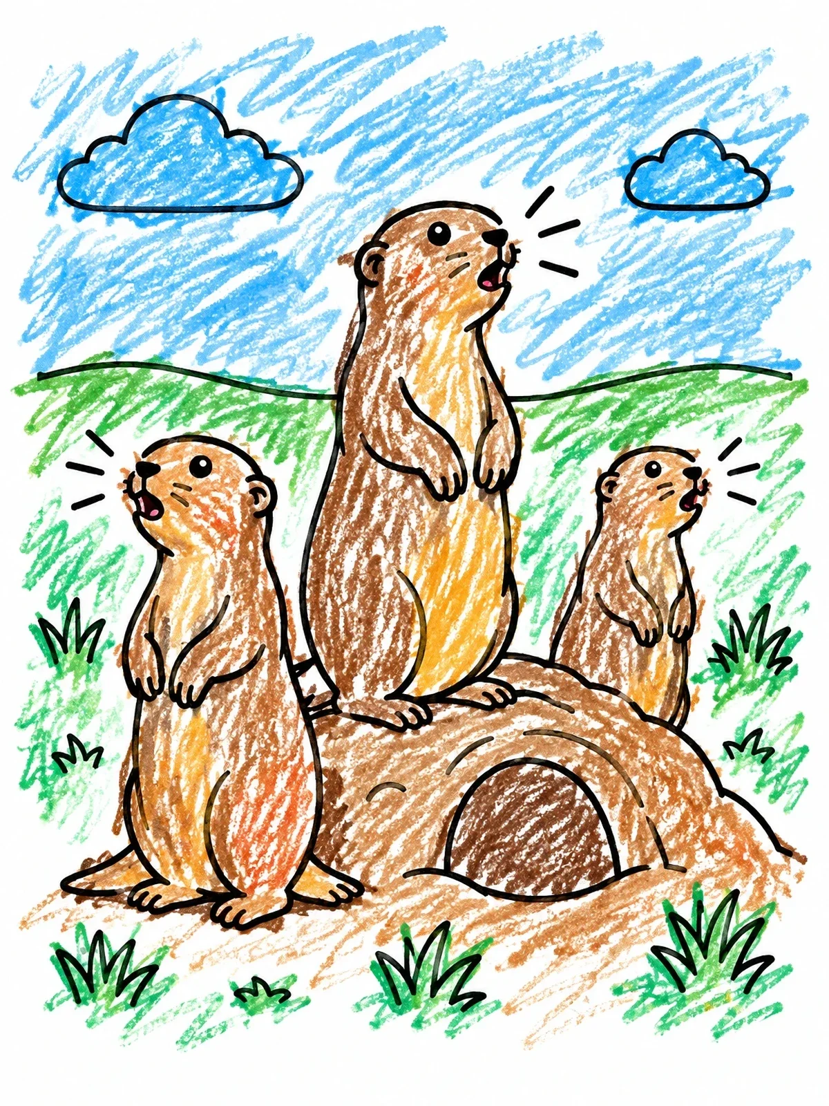 Colored example of the Prairie Dogs Chirping At Burrow coloring page