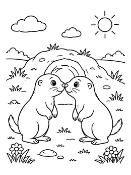 Free printable Prairie Dogs Greeting Near Burrow coloring page