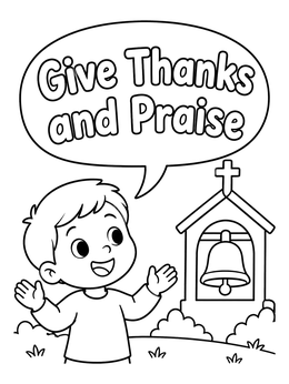 Free printable Boy Giving Thanks By Church Bell coloring page