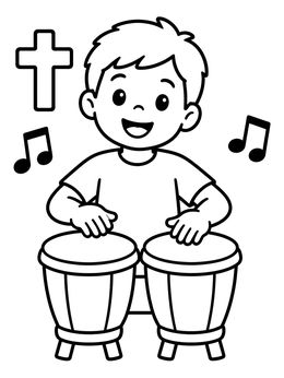 Free printable Boy Playing Bongo Drums In Worship coloring page