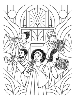 Free printable Brass Section Worship Before Altar coloring page