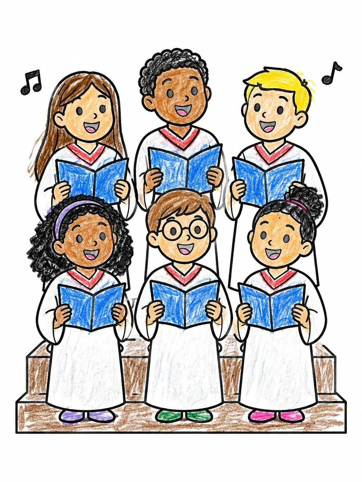 Colored example of the Children Choir Singing Hymns coloring page
