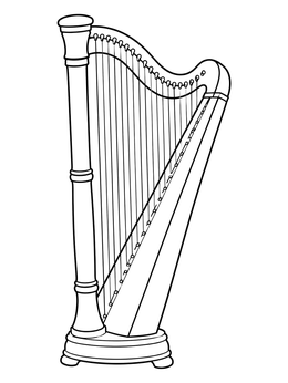 Free printable Classical Wooden Concert Harp coloring page
