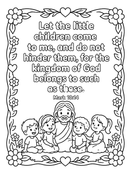 Free printable Jesus With Children And Bible Verse coloring page
