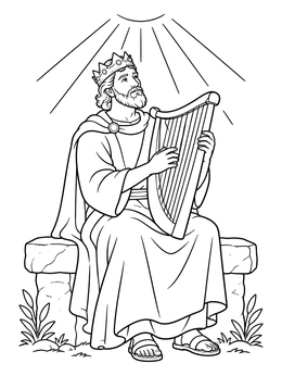 Free printable King David Playing The Harp coloring page