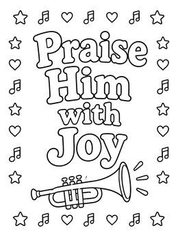 Free printable Praise Him With Joy Trumpet coloring page