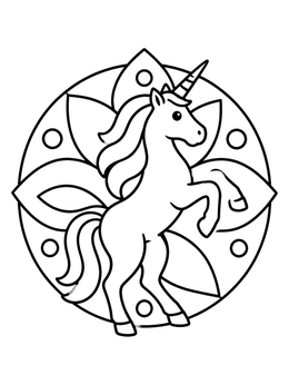 Free printable Prancing Unicorn Inside Floral Mandala coloring page