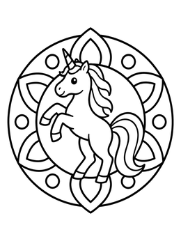Free printable Prancing Unicorn Mandala coloring page