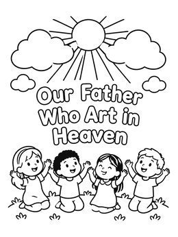 Free printable Children Praying Under Shining Sun coloring page