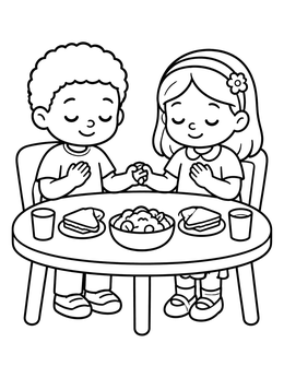 Free printable Children Saying Grace At Lunch coloring page