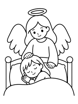 Free printable Guardian Angel Watching Over Sleeping Child coloring page