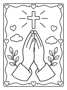 Free printable Praying Hands With Shining Cross coloring page