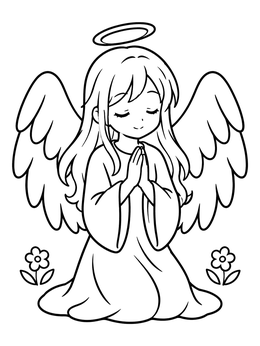 Free printable Praying Anime Angel With Halo coloring page
