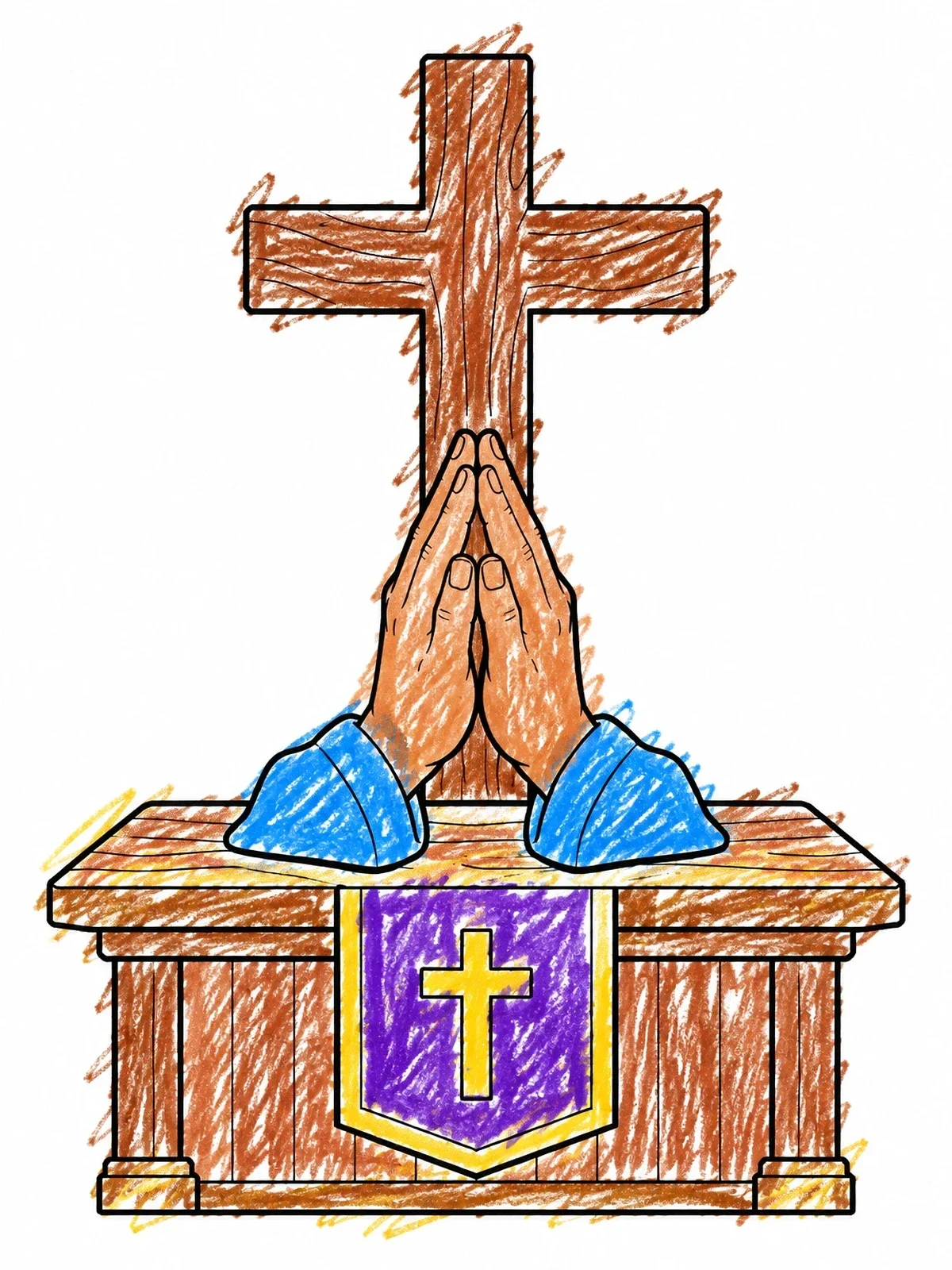 Colored example of the Praying Hands At An Altar coloring page