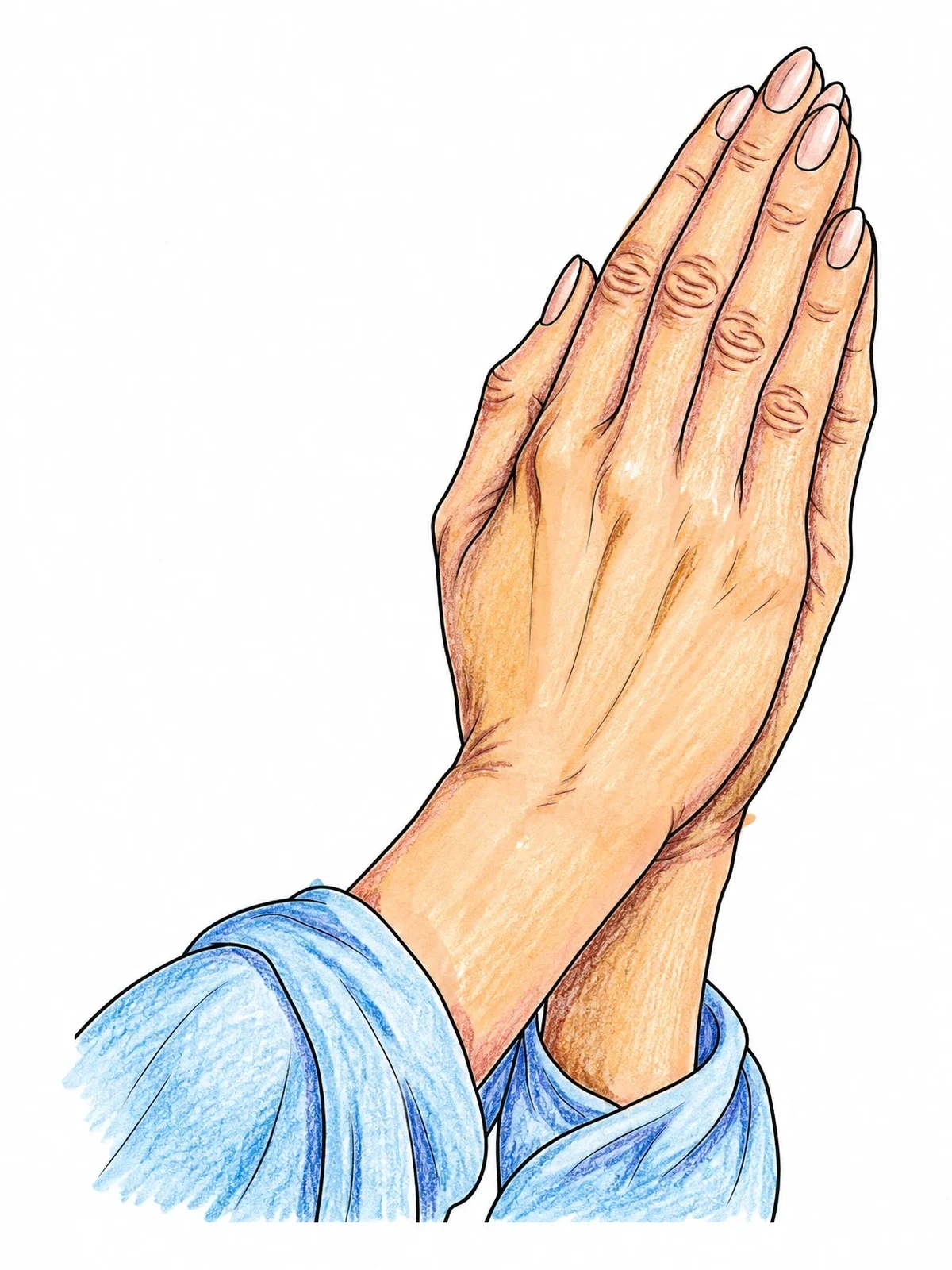Colored example of the Detailed Clasped Hands In Prayer coloring page