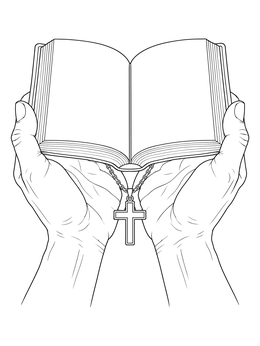 Free printable Hands Holding Open Bible And Cross coloring page