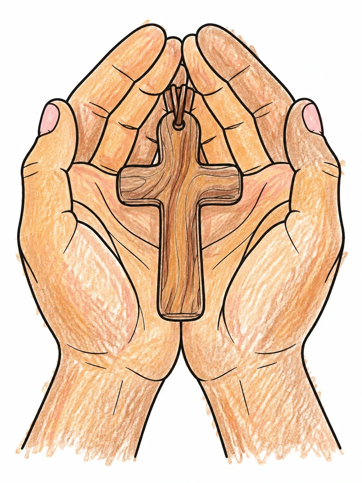 Colored example of the Hands Holding A Wooden Cross coloring page