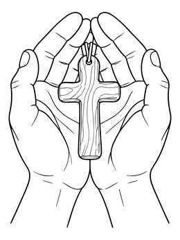 Free printable Hands Holding A Wooden Cross coloring page