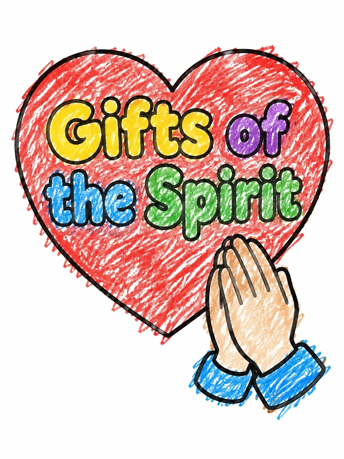 Colored example of the Praying Hands And Heart Gifts coloring page