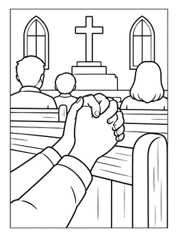 Free printable Praying Hands In A Church Pew coloring page