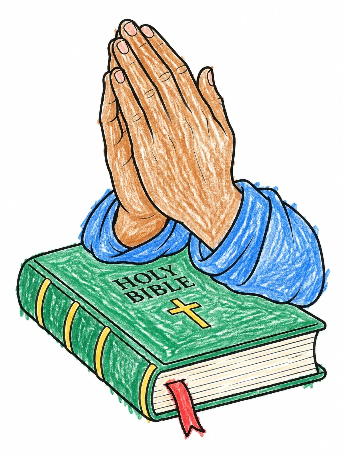Colored example of the Praying Hands Resting On Holy Bible coloring page
