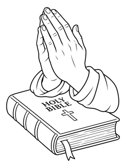 Free printable Praying Hands Resting On Holy Bible coloring page