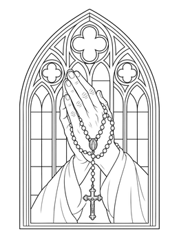 Free printable Praying Hands With Rosary And Window coloring page