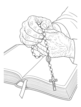 Free printable Praying Hands With Rosary And Bible coloring page